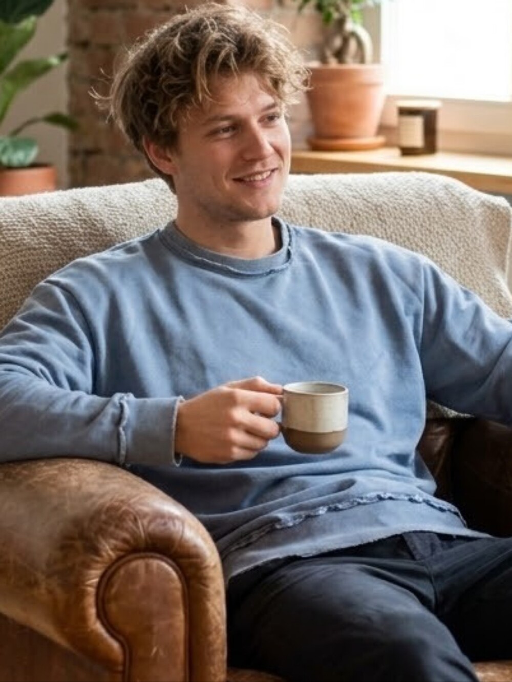 Men's Crewneck Sweatshirt in Light Blue Mix